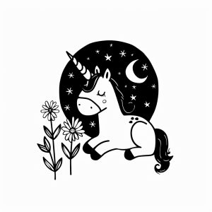 Unicorn and silver moon - Picturesque unicorn in the moonlight coloring page