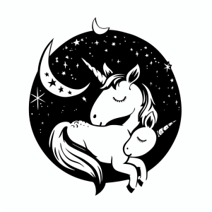 Unicorn and silver moon - Unicorn in the starry moon coloring page