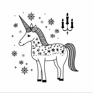 Unicorn and snowflake magic - Unicorn winter magic coloring picture