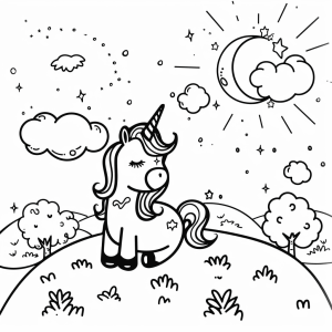 Unicorn and sparkling river - Magical unicorn on the glittering river coloring page