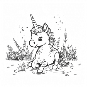 Unicorn and sparkling river - Unicorn glitter river coloring page