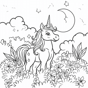 Unicorn and storybook - Imaginative unicorn coloring picture