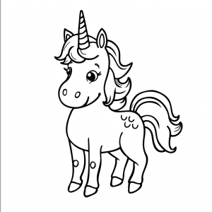 Unicorn and storybook - Unicorn dream world - coloring page for children