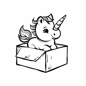 Unicorn and treasure chest - Unicorn treasure chest coloring page