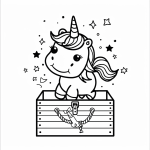 Unicorn and treasure chest - Unicorn treasure chest adventure to color in