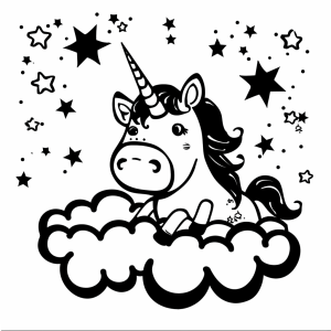 Unicorn and twinkling stars in the sky - Unicorn in the starry sky coloring page