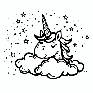 Unicorn and twinkling stars in the sky - Unicorn and stars coloring page