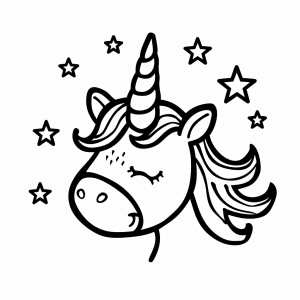 Unicorn and twinkling stars in the sky - Magical unicorn and stars coloring page