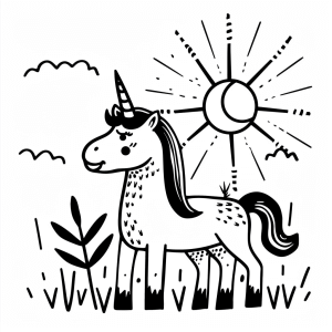 Unicorn at sunrise - Unicorn at sunrise - Creative coloring page