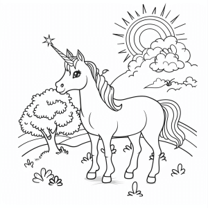 Unicorn at sunrise - Unicorn at sunrise coloring page