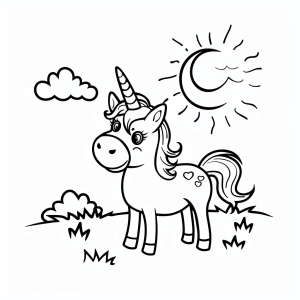 Unicorn at sunset - Unicorn in the sunset coloring picture