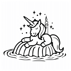 Unicorn at the waterfall - Unicorn wonderland coloring page