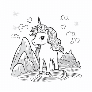 Unicorn at the waterfall - Unicorn at the waterfall - coloring page