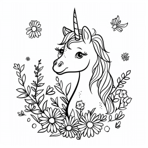 Unicorn in Spring Valley - Unicorn in the spring valley coloring page