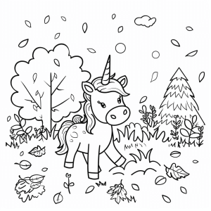 Unicorn in the autumn forest - Unicorn in the autumn forest coloring page