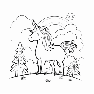 Unicorn in the enchanted forest - Unicorn enchanted forest coloring page