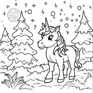 Unicorn in the enchanted forest - Magical unicorn in the enchanted forest - coloring fun for children