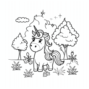 Unicorn in the enchanted forest - Magical unicorn in the enchanted forest