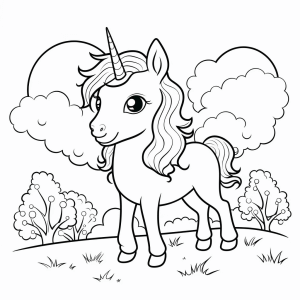 Unicorn in the forest - Unicorn enchanted forest coloring adventure