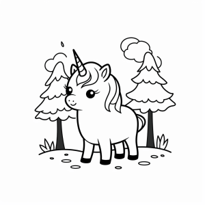 Unicorn in the forest - Unicorn in the enchanted forest coloring page