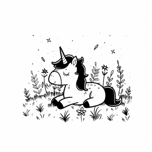 Unicorn in the meadow - Unicorn on flower meadow drawing