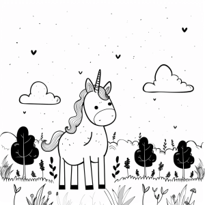 Unicorn in the meadow - Unicorn in Wonderland to color in