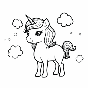 Unicorn - Enchanting unicorn coloring picture with clouds