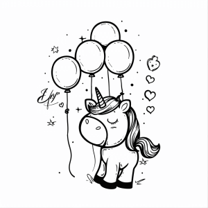 Unicorn with colorful balloons - Unicorn dream world coloring page