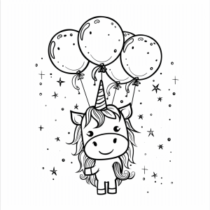 Unicorn with colorful balloons - Colorful unicorn and balloons coloring page