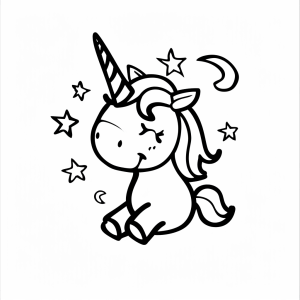 Unicorn with sparkling stars - Glittering unicorn coloring page