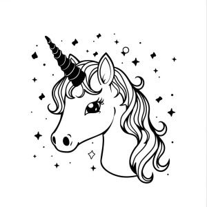 Unicorn with sparkling stars - Unicorn in a sea of stars - coloring dream for children