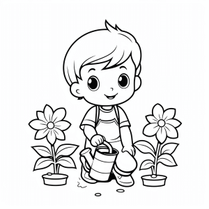 Violets in the garden - Little gardener coloring picture