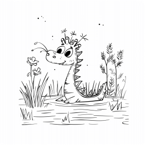 Water dragon in the lake - Friendly water dragon coloring page