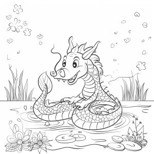 Water dragon in the lake - Water dragon in the lake adventure - coloring picture