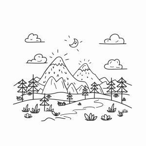 Western landscape and mountains - Wild West Adventure Coloring Page