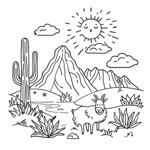 Western landscape and mountains - Children's coloring fun with western landscape