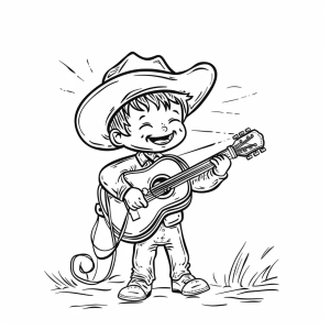 Western music and dance - Cowboy music adventure coloring picture