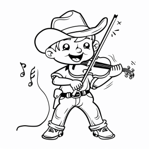 Western music and dance - Kids cowboy violin player coloring page