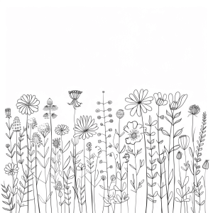 Wildflowers at the edge of the forest - Colorful wildflower world at the edge of the forest coloring page